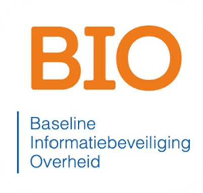 Logo van BIO, Baseline Informatiebeveiliging Overheid, met oranje letters ‘BIO’ en blauwe tekst eronder. Logo van BIO, Baseline Informatiebeveiliging Overheid, met oranje letters ‘BIO’ en blauwe tekst eronder.