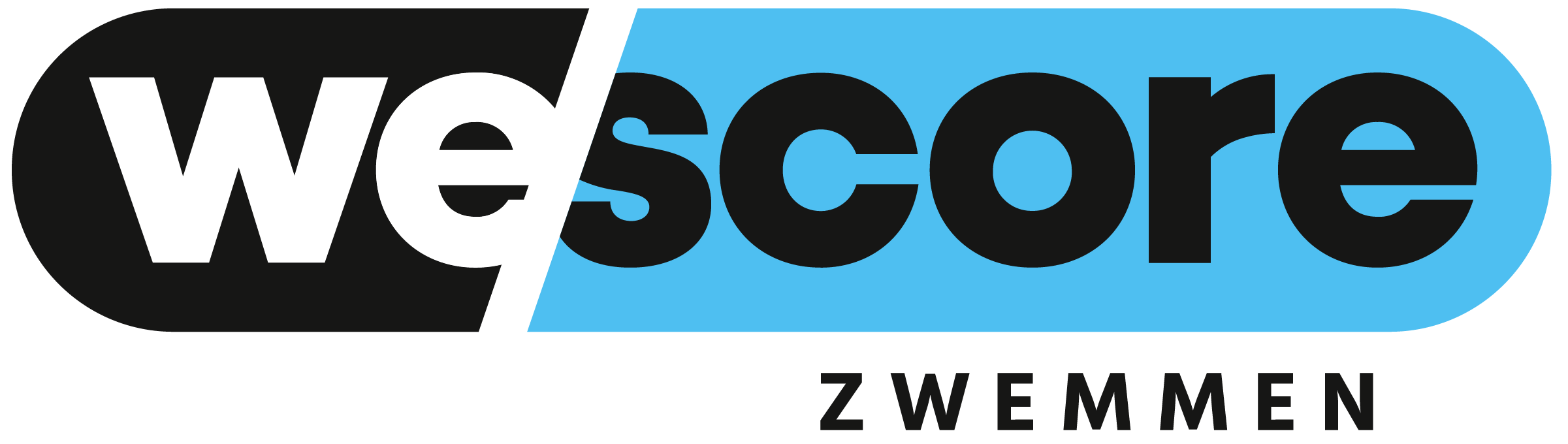 Logo van Wescore Zwemmen met zwarte en blauwe tekst. Logo van Wescore Zwemmen met zwarte en blauwe tekst.